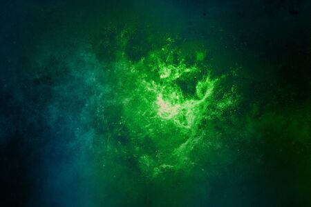 the background of abstract galaxies with stars and planets in green motifs in blue shades of the universe night light spaceの写真素材