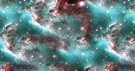 background of abstract galaxies with stars and planets with green sky motifs turquoise space of...
