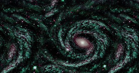 the background of abstract galaxies with stars and planets with abstract motifs in green spaces of...