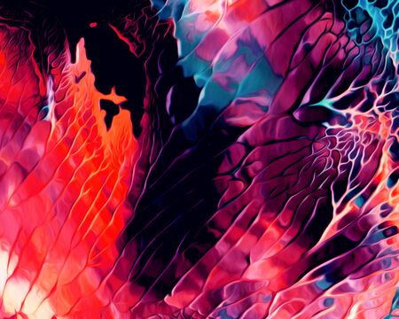 Background design of painted acrylic oil paint fluid liquid color a mixture of purple and blue and orange with creativity and Modern artworkの写真素材
