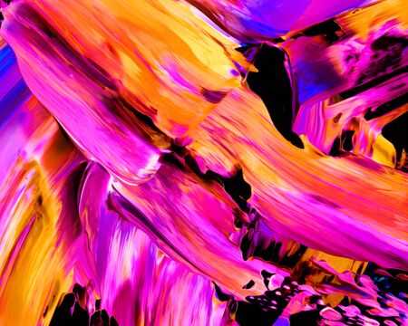 Background design of painted acrylic oil paint fluid liquid color purple and yellow with creativity and Modern artworkの写真素材
