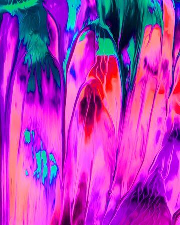 Background design of painted acrylic oil paint fluid liquid color mix of purple and light blue with creativity and Modern artworkの写真素材