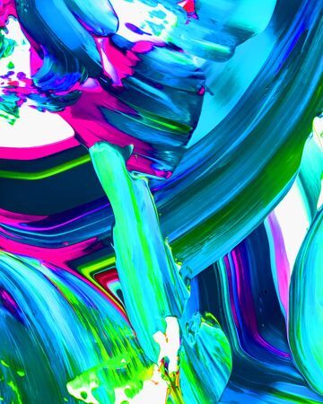 Background design of painted acrylic oil paint fluid liquid color a mixture of light blue and green with creativity and Modern artworkの写真素材