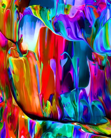 Background design of painted acrylic oil paint fluid liquid color mixing colors of the rainbow with creativity and Modern artworkの写真素材