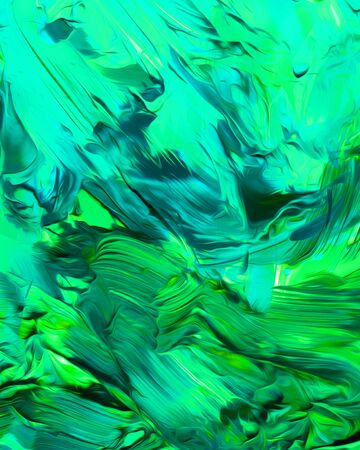 Background design of painted acrylic oil paint fluid liquid color light blue and light green with creativity and Modern artworkの写真素材