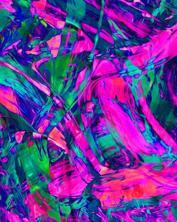 Background design of painted acrylic oil paint fluid liquid color greenish blue and pink with creativity and Modern artworkの写真素材