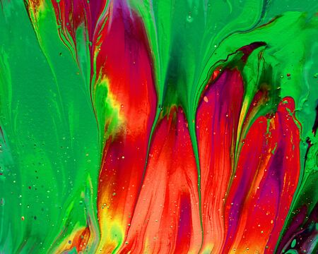 Beautiful green and orange abstract pattern and blurred blots of rectangular shapes on a white backgroundの写真素材