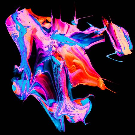 Beautiful colorful abstract pattern and blurred blots of rectangular shapes on a black backgroundの写真素材