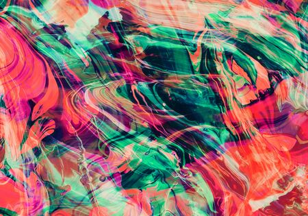 Mixing green and orange Color abstract painting background of Art Ink Paint Explode Colorful Fantasy Spreadの写真素材