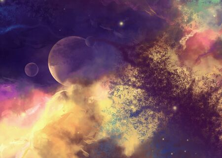 purple and yellow nebula space background and star field in space a nebulae multicolor powder...