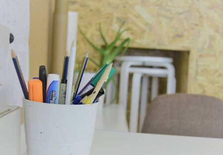 modern co working office interior style architecture with white chair,white table with concept...