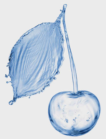 blue water transparent bottle glass splash abstract with bubbles on white background.