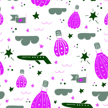 abstract cute simple pattern rough light purple flower and leaf nursery fabric on white background.の写真素材