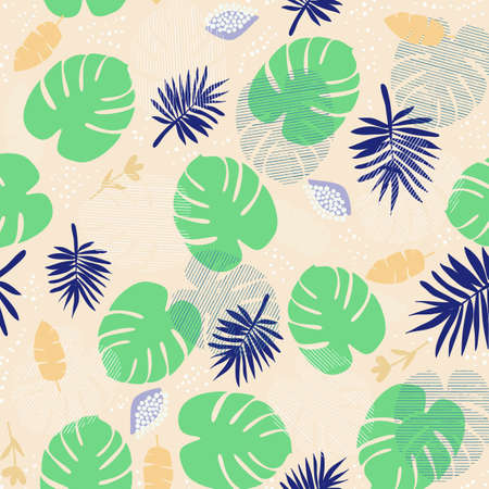 abstract minimalist texture with colorful leaf and flower pattern on background.の写真素材