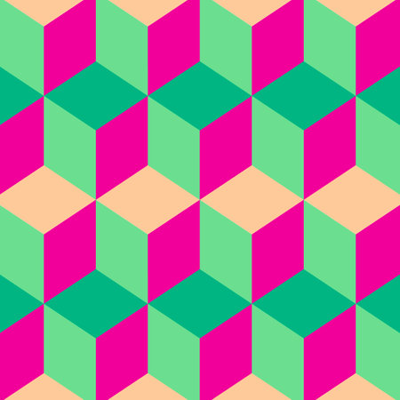 abstract green and pink geometric pattern with light green line and shape texture on background.の写真素材
