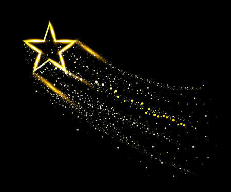 light gold christmas lights with snowflakes and yellow stars overlay pattern on black background.の写真素材