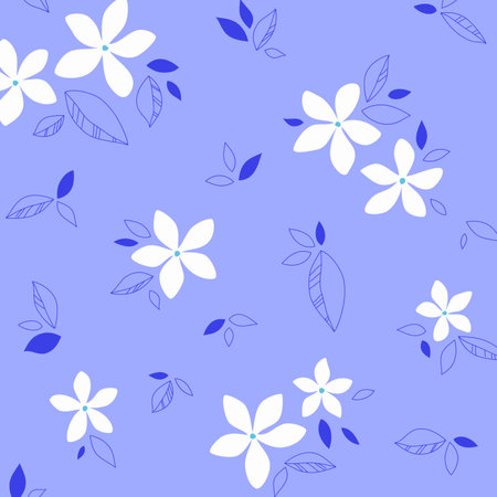 light purple cute pattern with white flower and blue leaf texture on purple background.の写真素材
