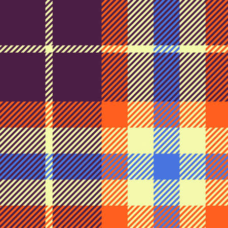 abstract tartan orange and blue square pattern with geometric square texture overlay on background.