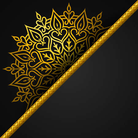 abstract dark black and gold ornament tribal luxury sparkling geometric ornament texture on dark background.の写真素材