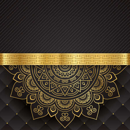 abstract light gold and black luxury ornament texture and dark carbon black on dark black background.の写真素材