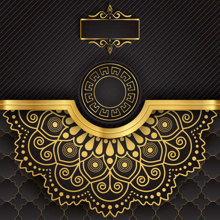 abstract light gold and black luxury ornament texture and dark carbon black on dark black background.の写真素材