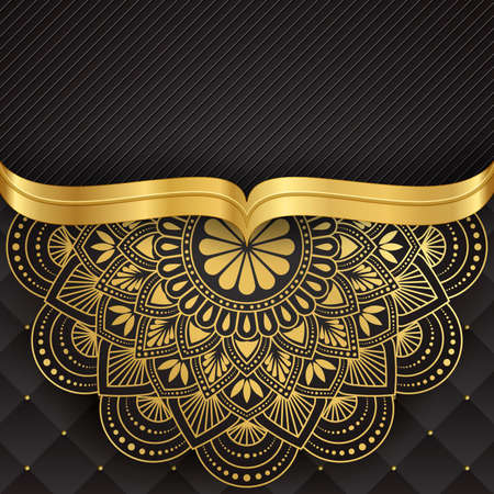 abstract light gold and black luxury ornament texture and dark carbon black on dark black background.の写真素材