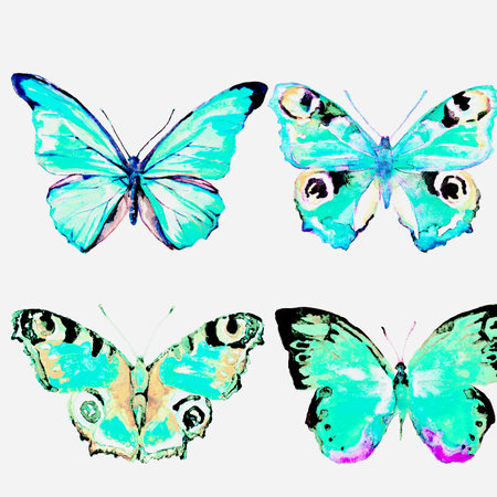 blue sky natural beautiful butterfly flying open black wings spring watercolor abstract on white background.の写真素材