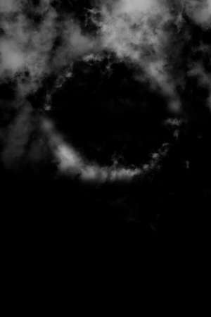 abstract haze gray dry smoke cloud and realistic fog overlay explodes swirl texture on black background.の写真素材