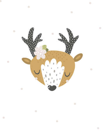 animal orange deer pattern minimal trendy style and safari summer kid print on white background.の写真素材