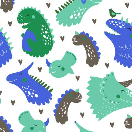 abstract colorful cute dinosaur cartoon pattern colorful on white background.の写真素材