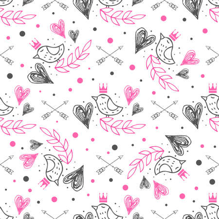 sweet cute pattern with sweet love heart and abstract edge texture on background.の写真素材
