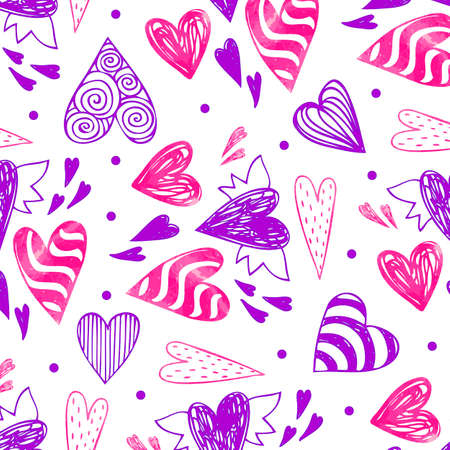 sweet cute pink and purple pattern with sweet love heart and abstract edge texture on background.の写真素材