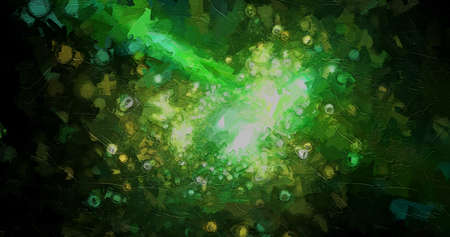 abstract light green space galaxy painterly effect distressed stripes texture with grunge messy paint pattern on black background.の写真素材