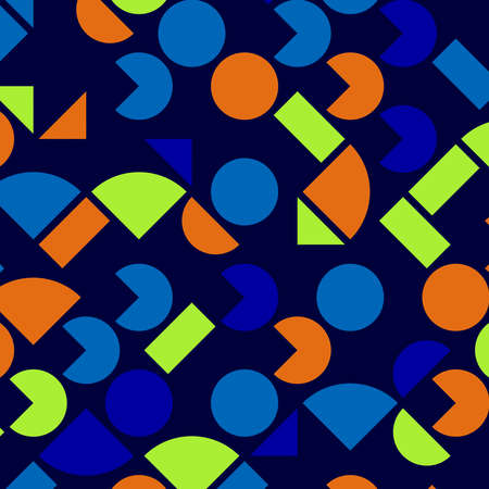 abstract orange,yellow and blue geometric colorful bright triangle shape luxury pattern with mosaic surface geometric on dark blue background.の写真素材