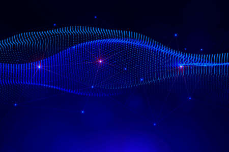 abstract shiny dark blue fog flow smoke luxury fluid painting wave particles texture with dreamy marble digital pattern on dark blue background.の写真素材