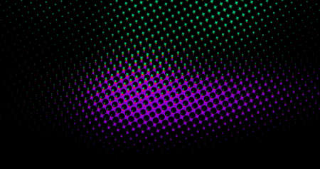 abstract light purple dots grid halftone wave futuristic twisted pattern with circle minimalism geometry texture on black background.の写真素材