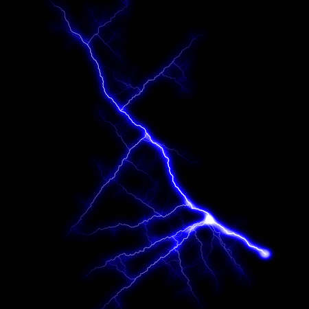 abstract dark blue lighting natural thunder realistic magic overlay bright glowing effect on black background.の写真素材