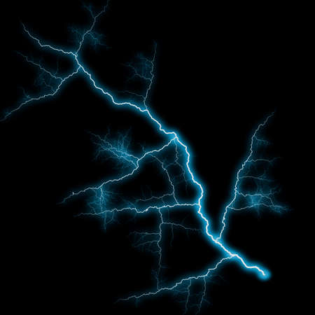 abstract light blue lighting natural thunder realistic magic overlay bright glowing effect on black background.の写真素材