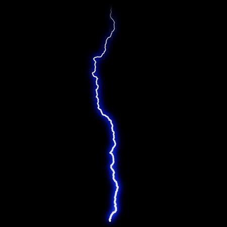 abstract light blue lighting natural thunder realistic magic overlay bright glowing effect on black background.の写真素材