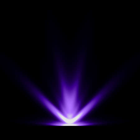 abstract light purple spotlight warm ray light effect overlay realistic falling snowflakes pattern on black background.の写真素材