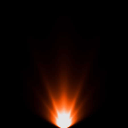 abstract light orange spotlight warm ray light effect overlay realistic falling snowflakes pattern on black background.の写真素材
