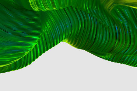 abstract light green wavy striped dynamic surface modern futuristic overlay curve geometry distortion pattern on background.の写真素材