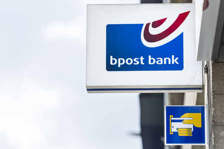 Signboard with logo of Bpost bankのeditorial素材