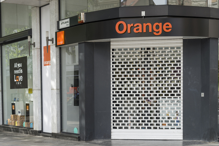 Logo on Orange phone communication store in Antwerpのeditorial素材