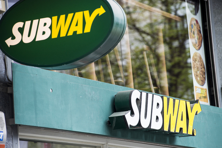 Subway logo and restaurant in Antwerpのeditorial素材