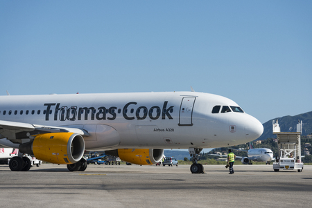 Thomas Cook A320 Airbus at the airport of Corfuのeditorial素材