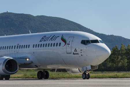 Bul air Boeing 737 with registration LZ-BOO at the Corfu airportのeditorial素材