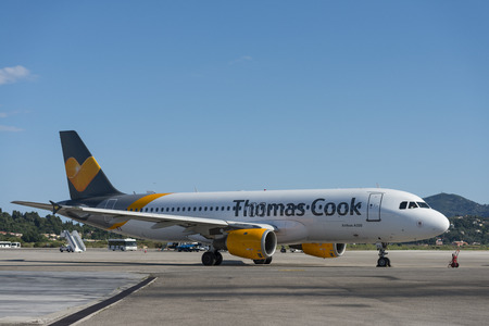 Thomas Cook A320 Airbus at the airport of Corfuのeditorial素材