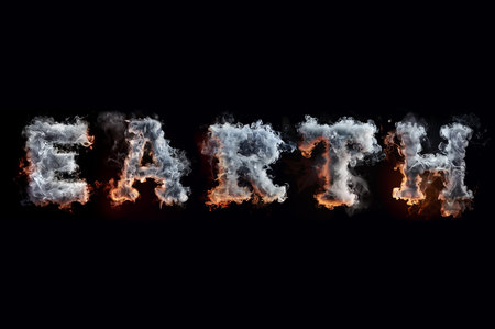E-HEALTH text made from flames and smoke on black backgroundの素材