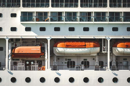 Detail of the deck of a transatlantic cruiseのeditorial素材